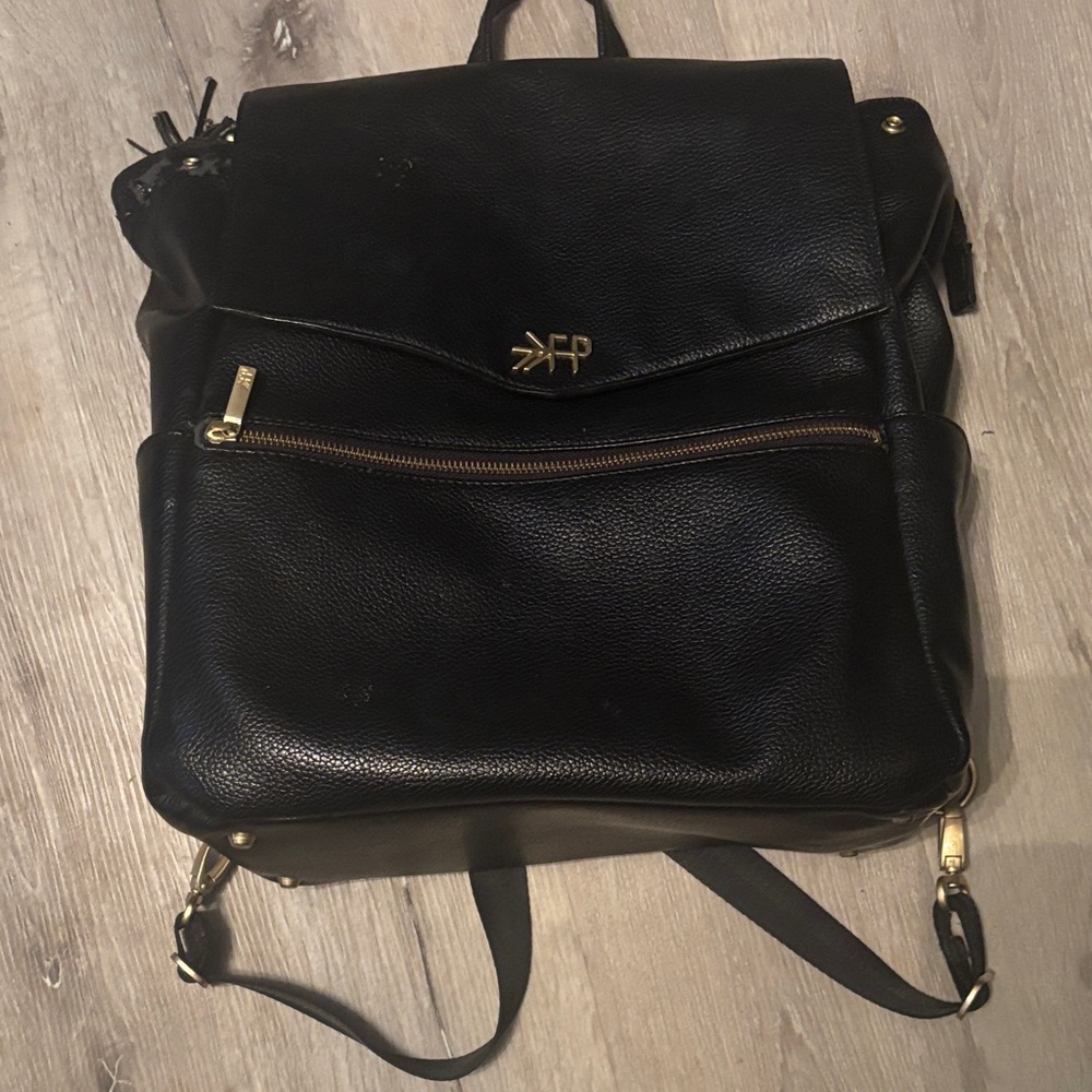 Freshly Picked Black Leather Backpack with Gold Accents